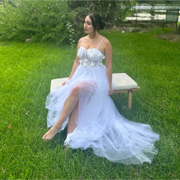 Ethereal Ball Gown Spaghetti Strap Glitter Tulle Maxi Prom Dress main image 1